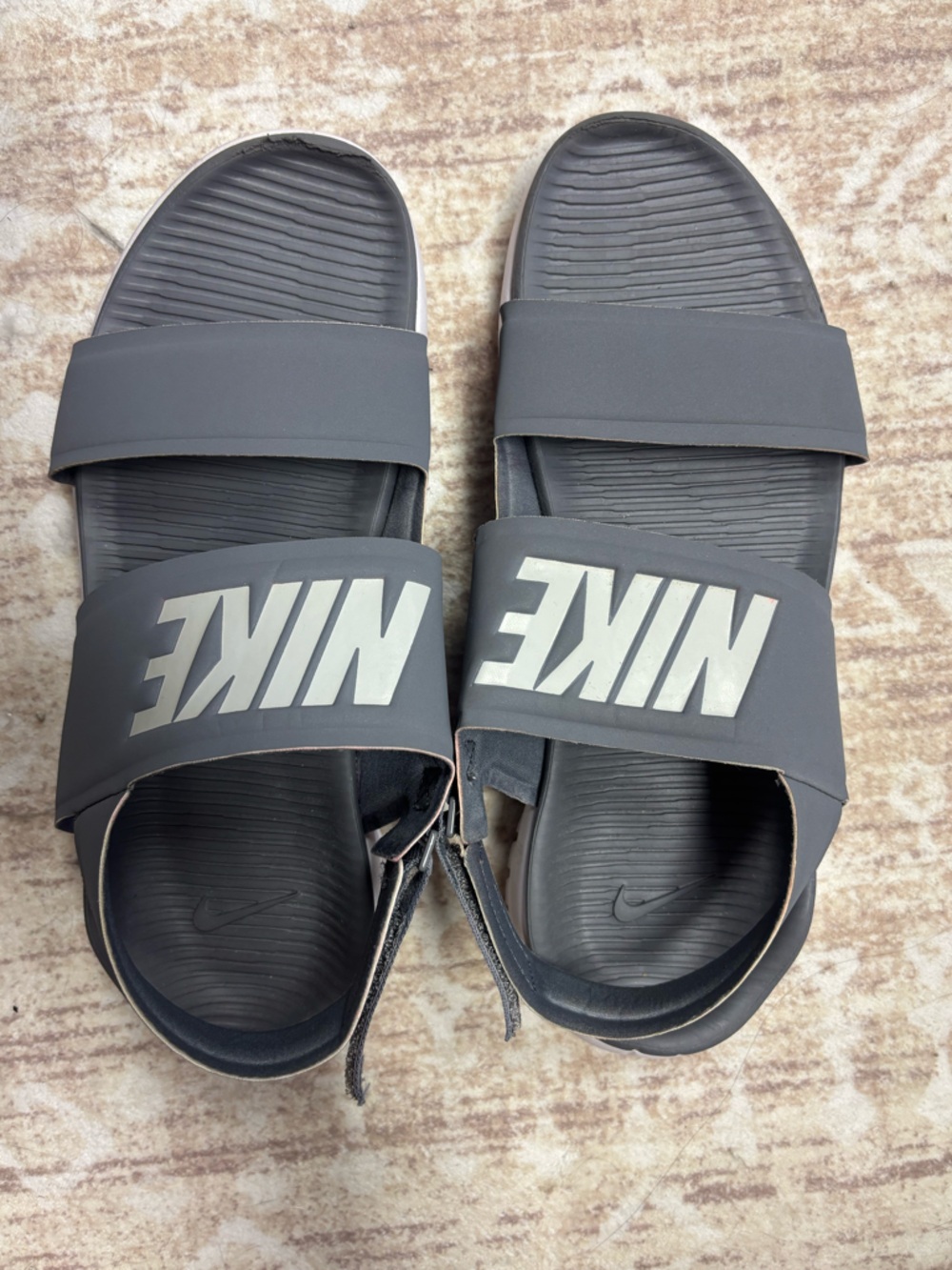 Nike Dark Gray Double-Strap Slide Sandals with White Logo